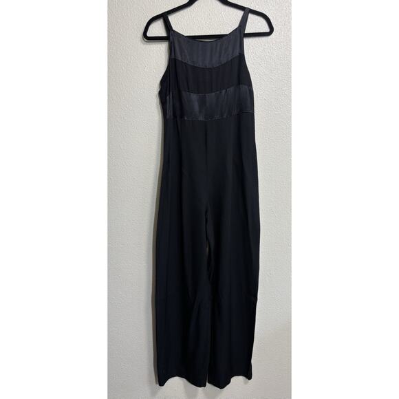 Vintage Women’s Size 9 Sleeveless Jumpsuit Black Mixed Media Satin Formal - Picture 1 of 12